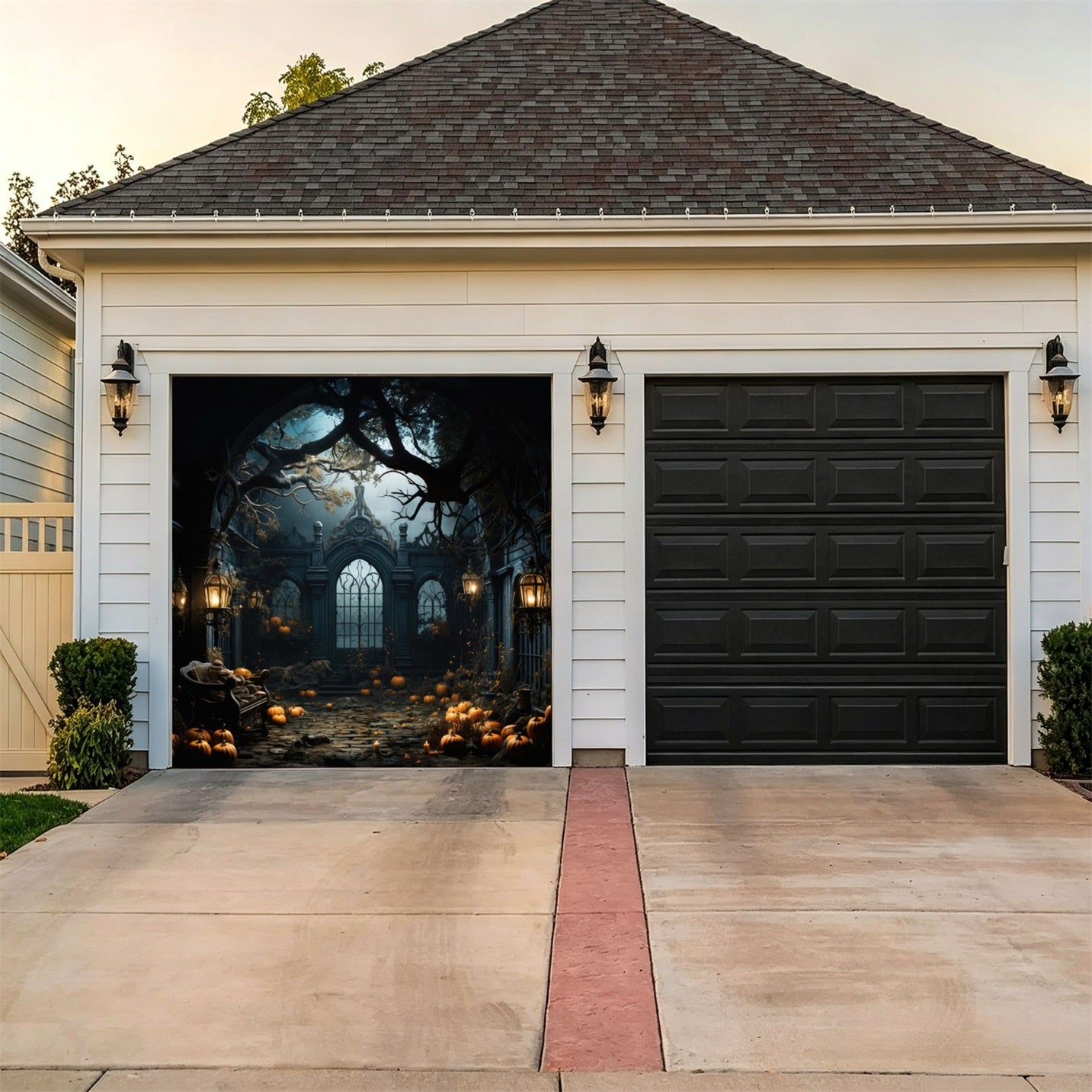 Halloween Pumpkin Gothic Courtyard Gate Garage Door Backdrop GQ67-45