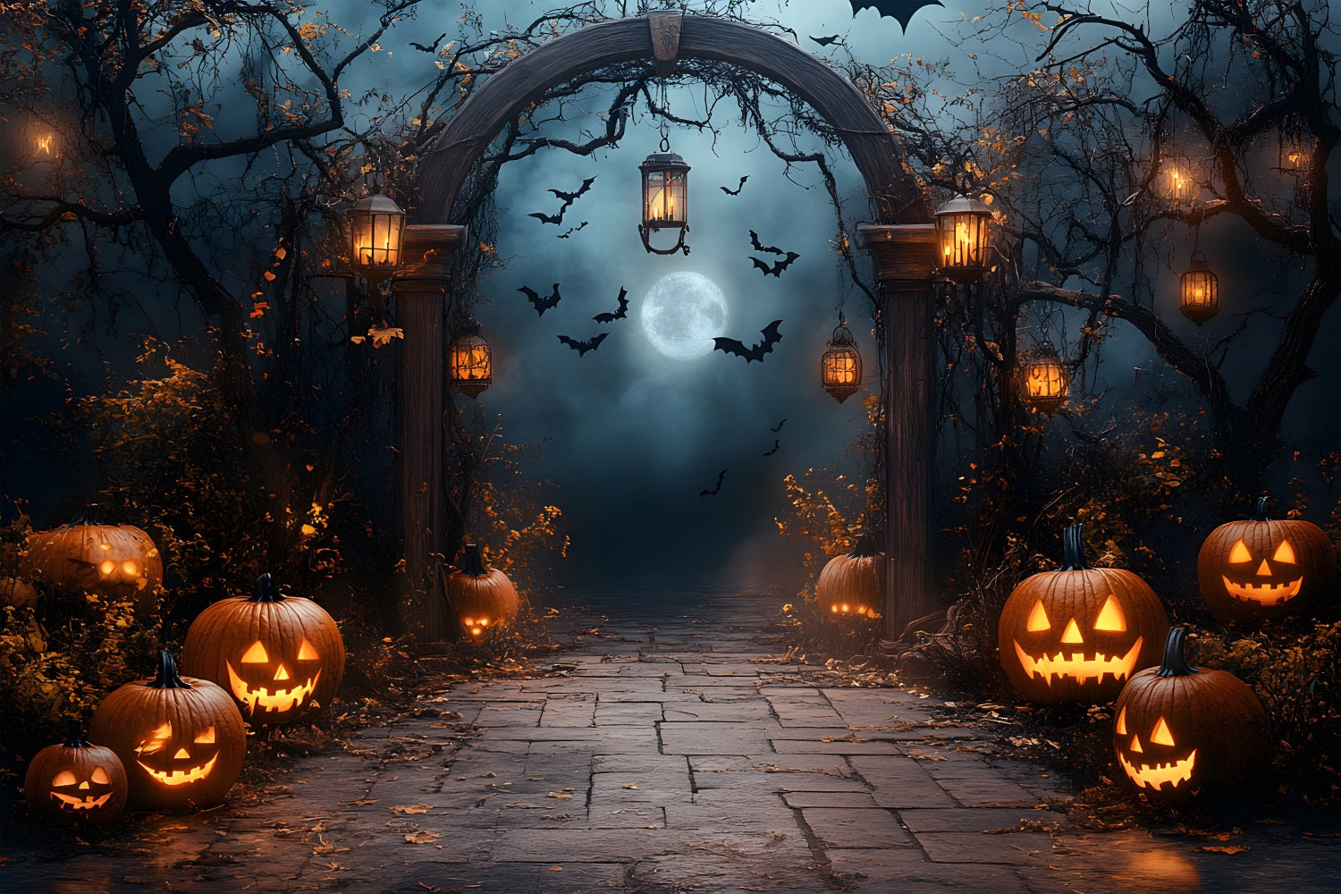 Halloween Moonlit Pumpkin Lantern Path Garage Door Backdrop GQ67-48