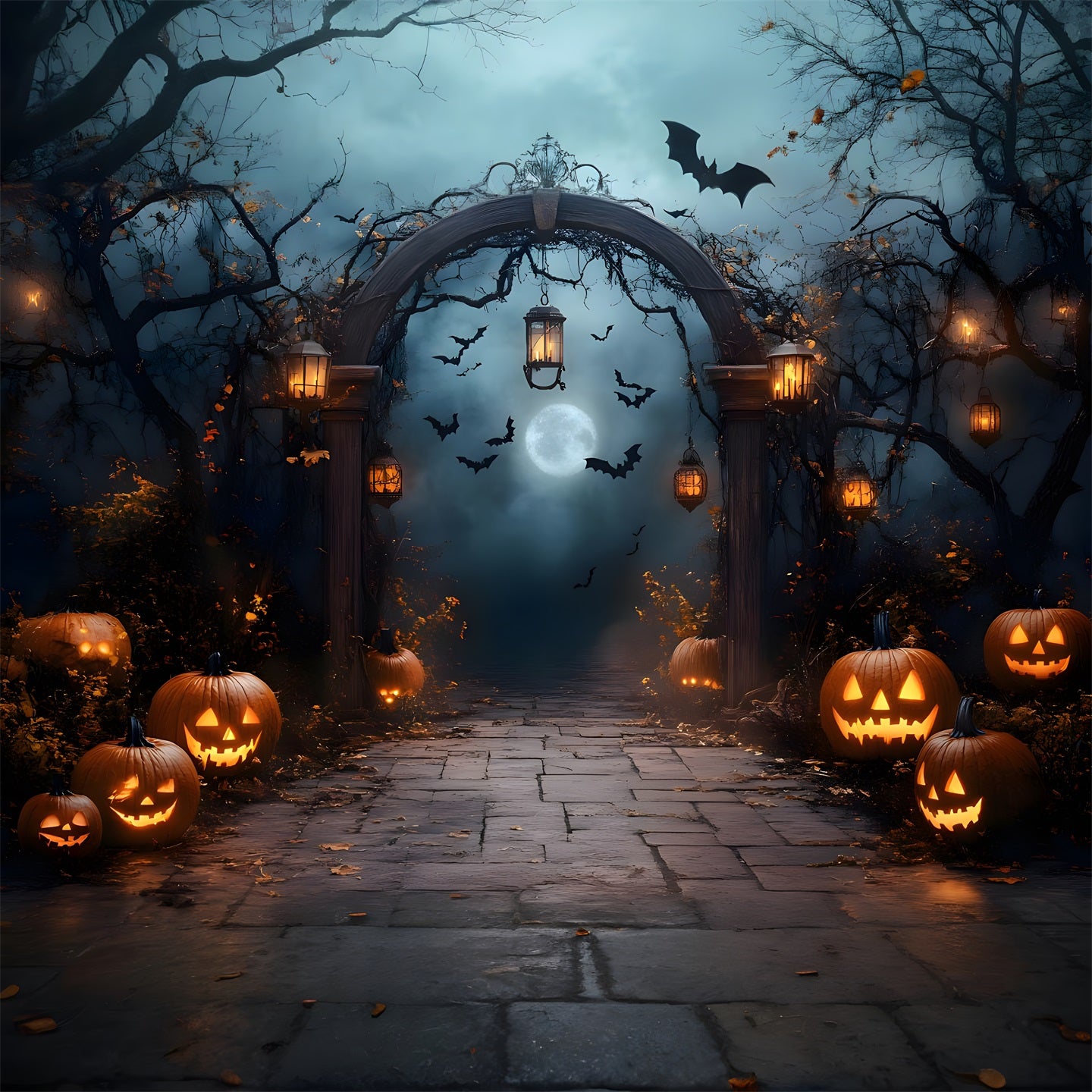 Halloween Moonlit Pumpkin Lantern Path Garage Door Backdrop GQ67-48