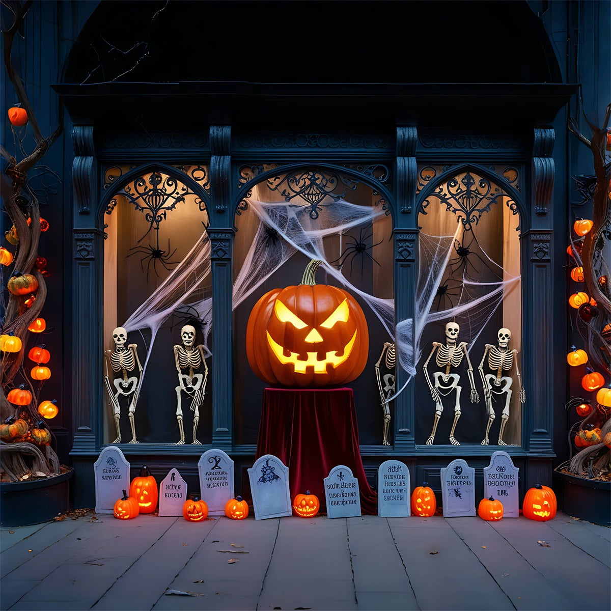 Halloween Backdrop Pumpkin Skeleton Graveyard Halloween Garage Door Mural GQ67-5