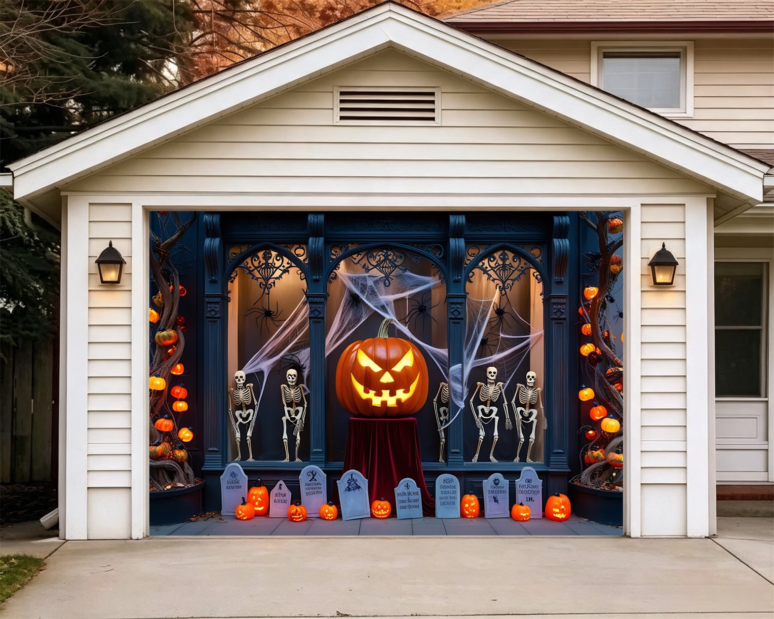 Halloween Backdrop Pumpkin Skeleton Graveyard Halloween Garage Door Mural GQ67-5-1 car