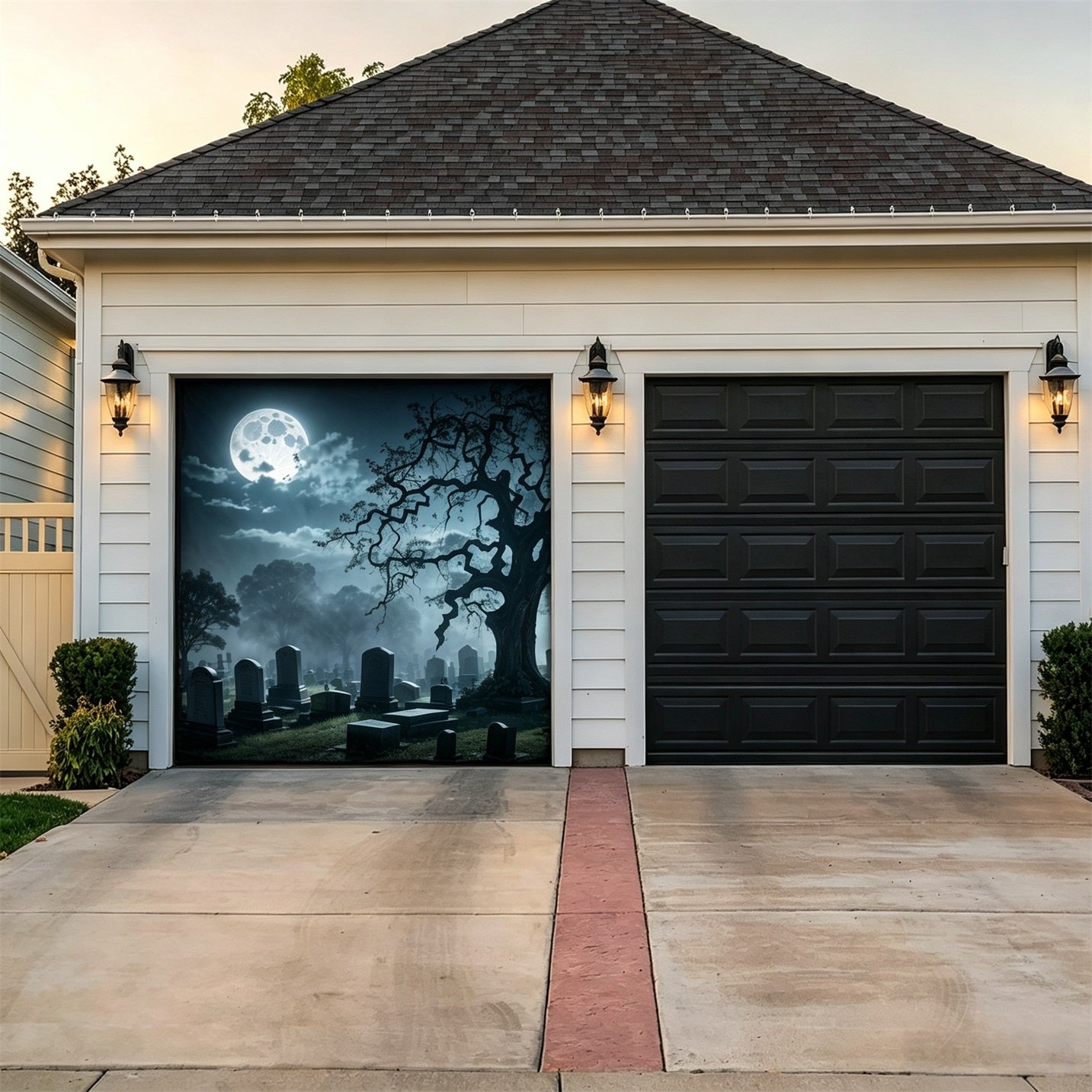 Halloween Graveyard Backdrop Moonlit Twisted Tree Halloween Garage Door Banner GQ67-50