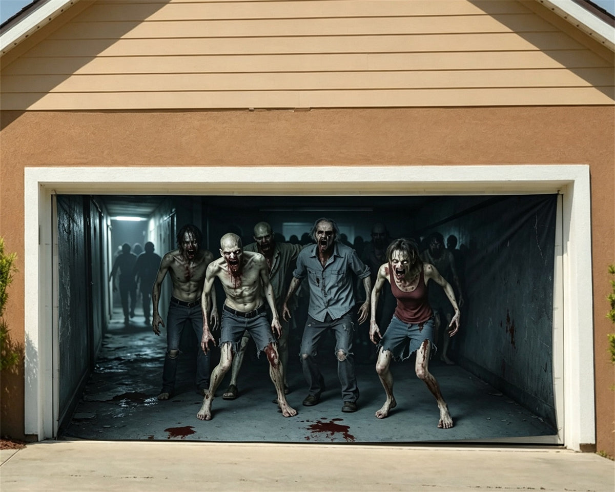 Zombie Halloween Garage Door Decor Raging Hospital Corridor Halloween Garage Door Decoration GQ67-53-2 car