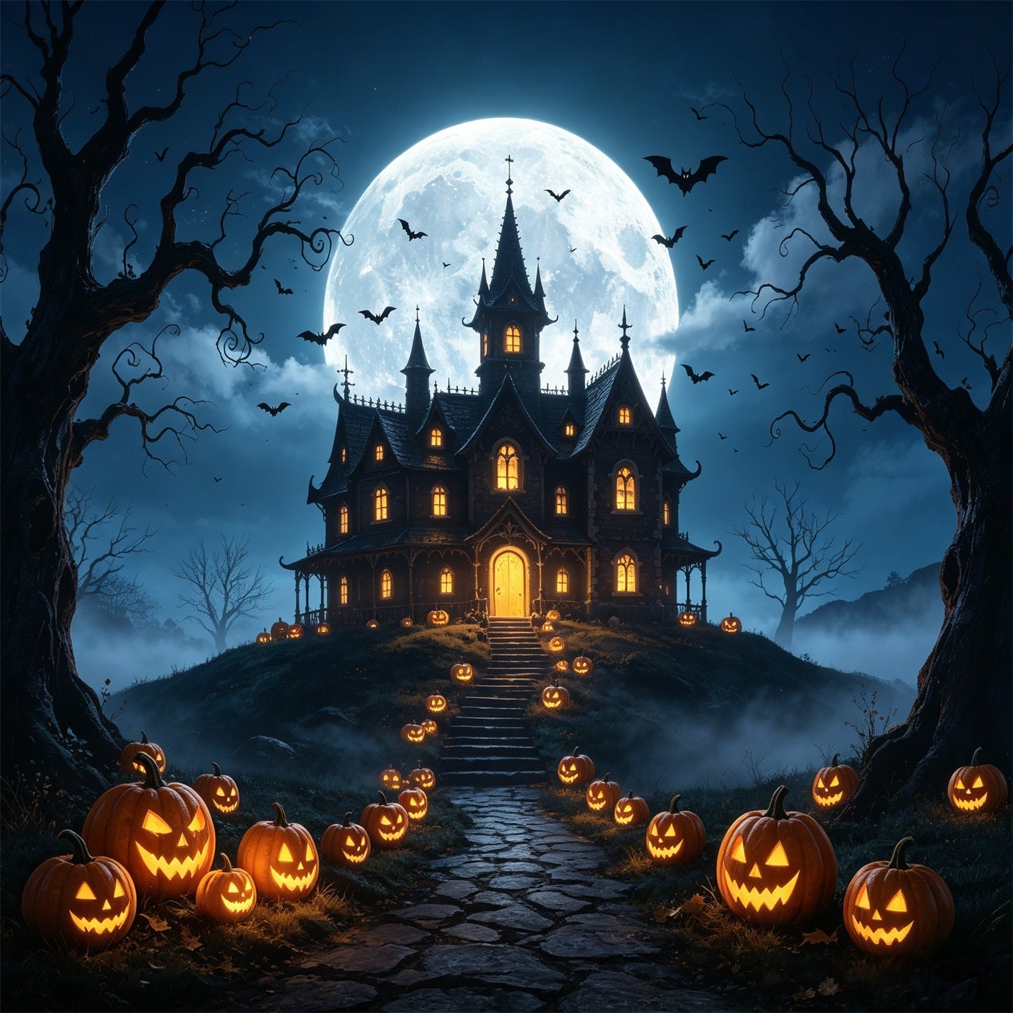Haunted House Garage Door Banner Moonlit Pumpkin Mansion Halloween Garage Decorations GQ67-55-1 car