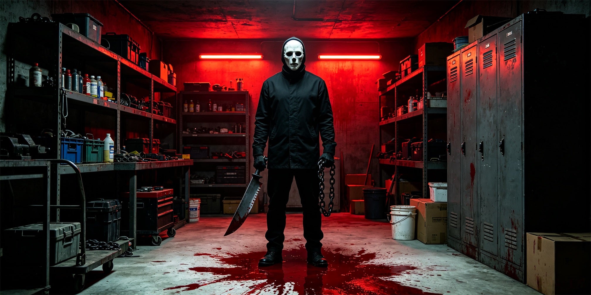 Gothic Halloween Garage Door Cover Masked Killer Workshop Halloween Outdoor Garage Decorations GQ67-56-2 car