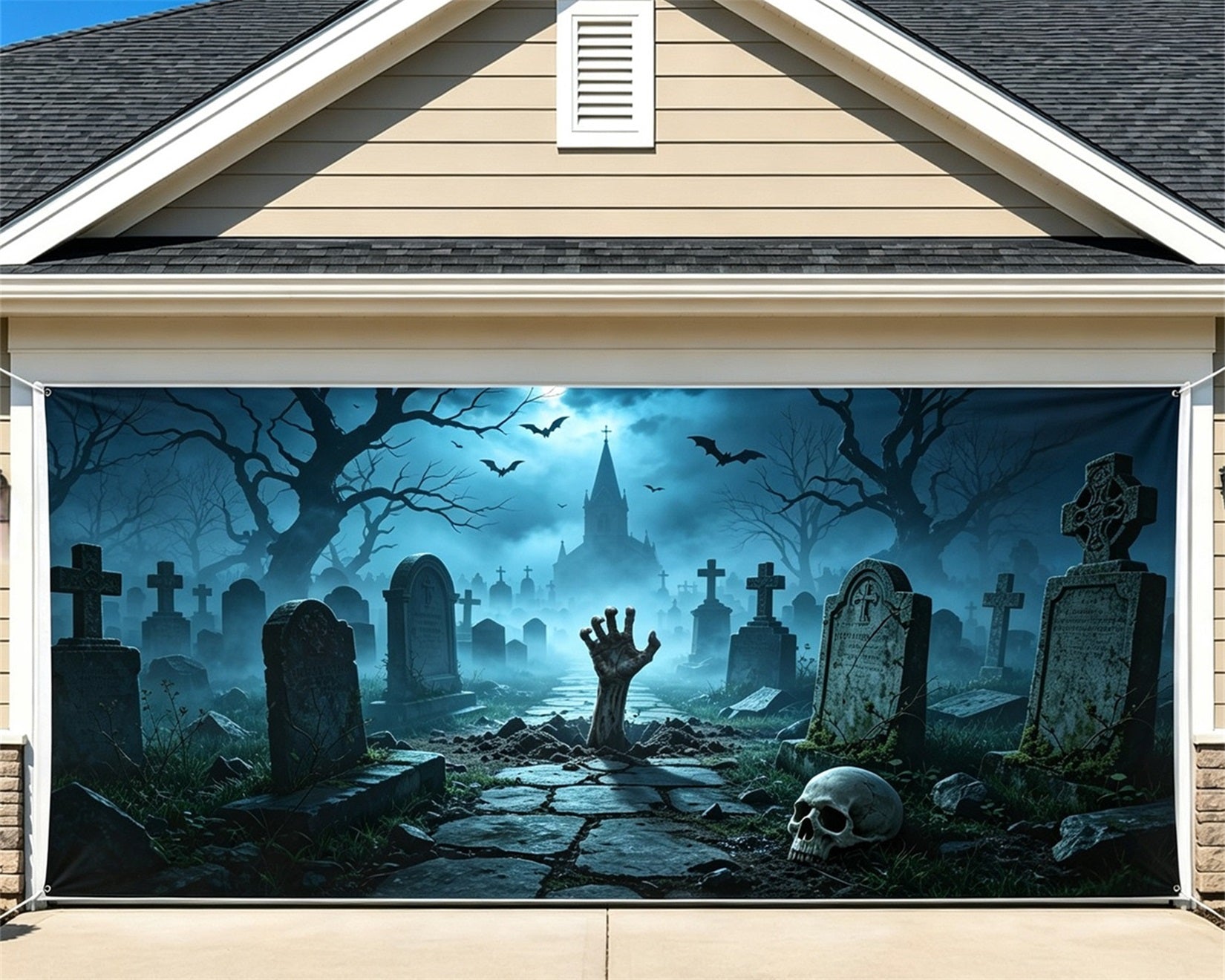 Graveyard Halloween Garage Door Cover Rising Undead Hand Halloween Porch Garage Door Decor GQ67-58-2 car