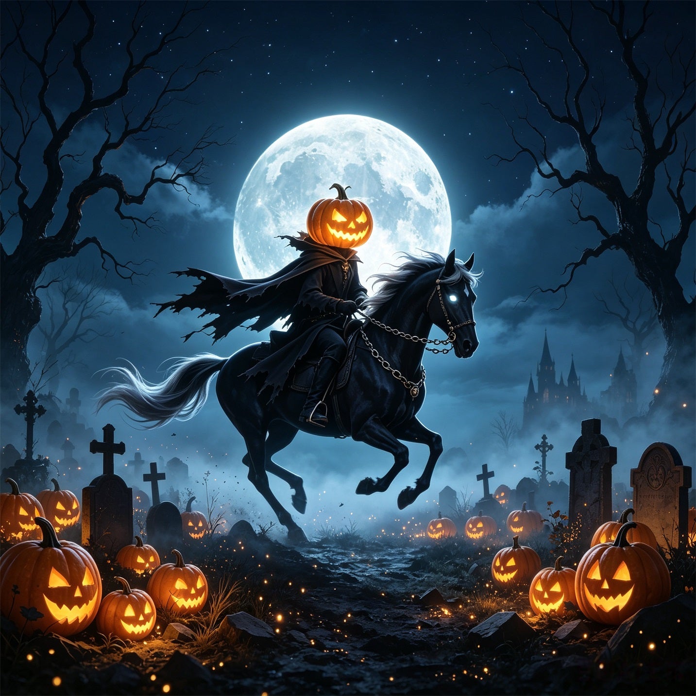 Moonlight Halloween Garage Door Banner Pumpkin Horseman Graveyard Halloween Garage Door Decorations GQ67-59-1 car