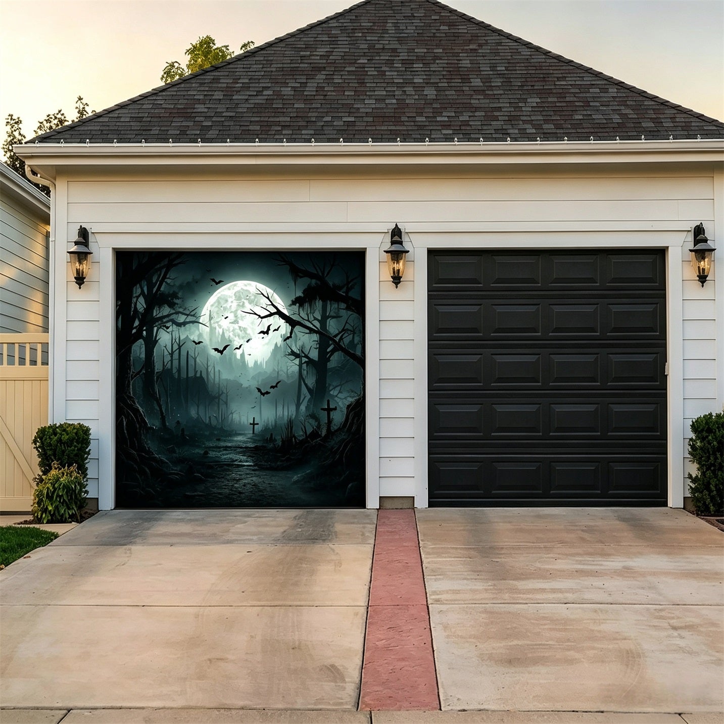 Halloween Forest Backdrop Moonlit Haunted Graveyard Garage Door Backdrop GQ67-6
