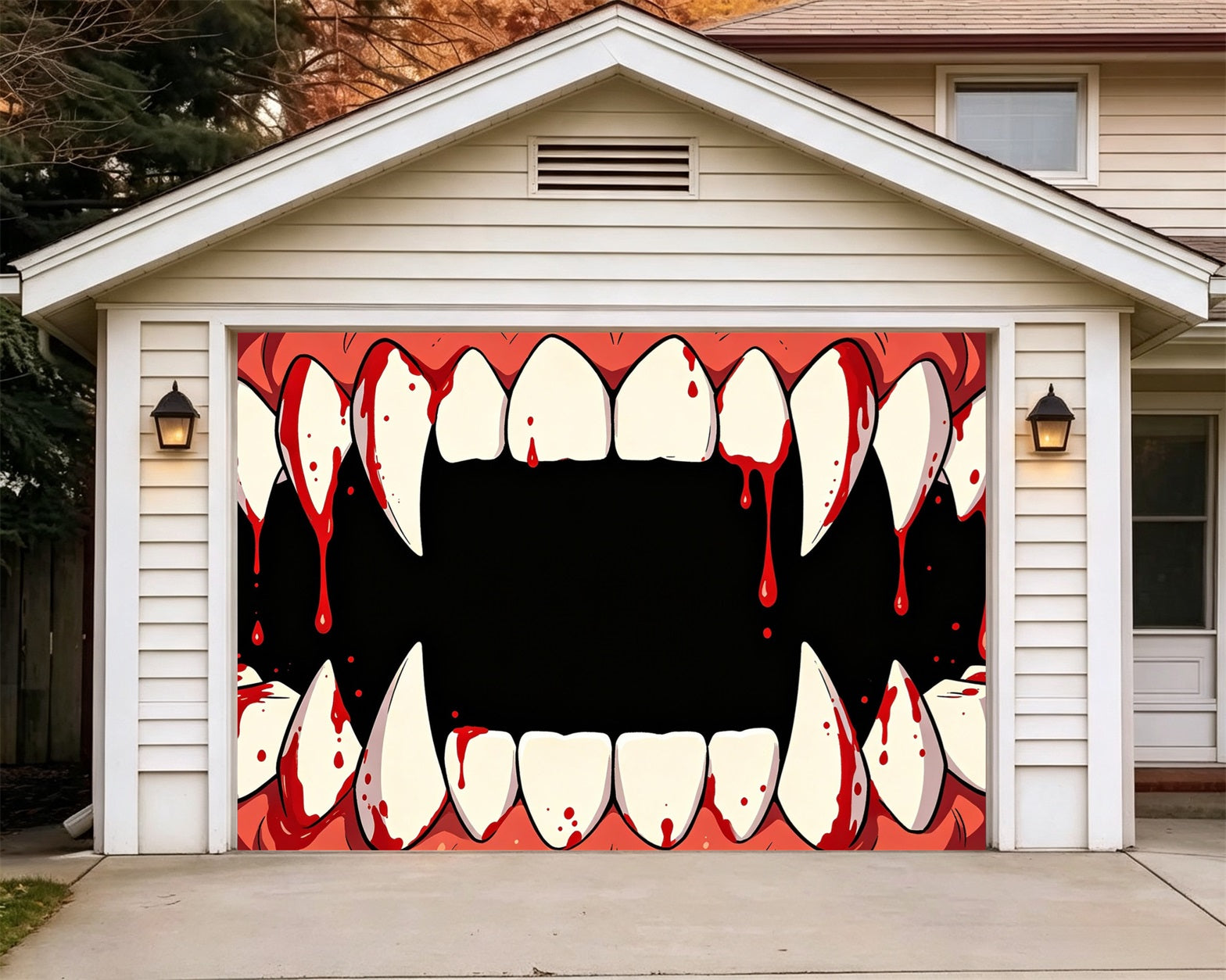 Scary Halloween Garage Door Banner Bloody Fang Mouth Halloween Yard Garage Door Decor GQ67-60-1 car