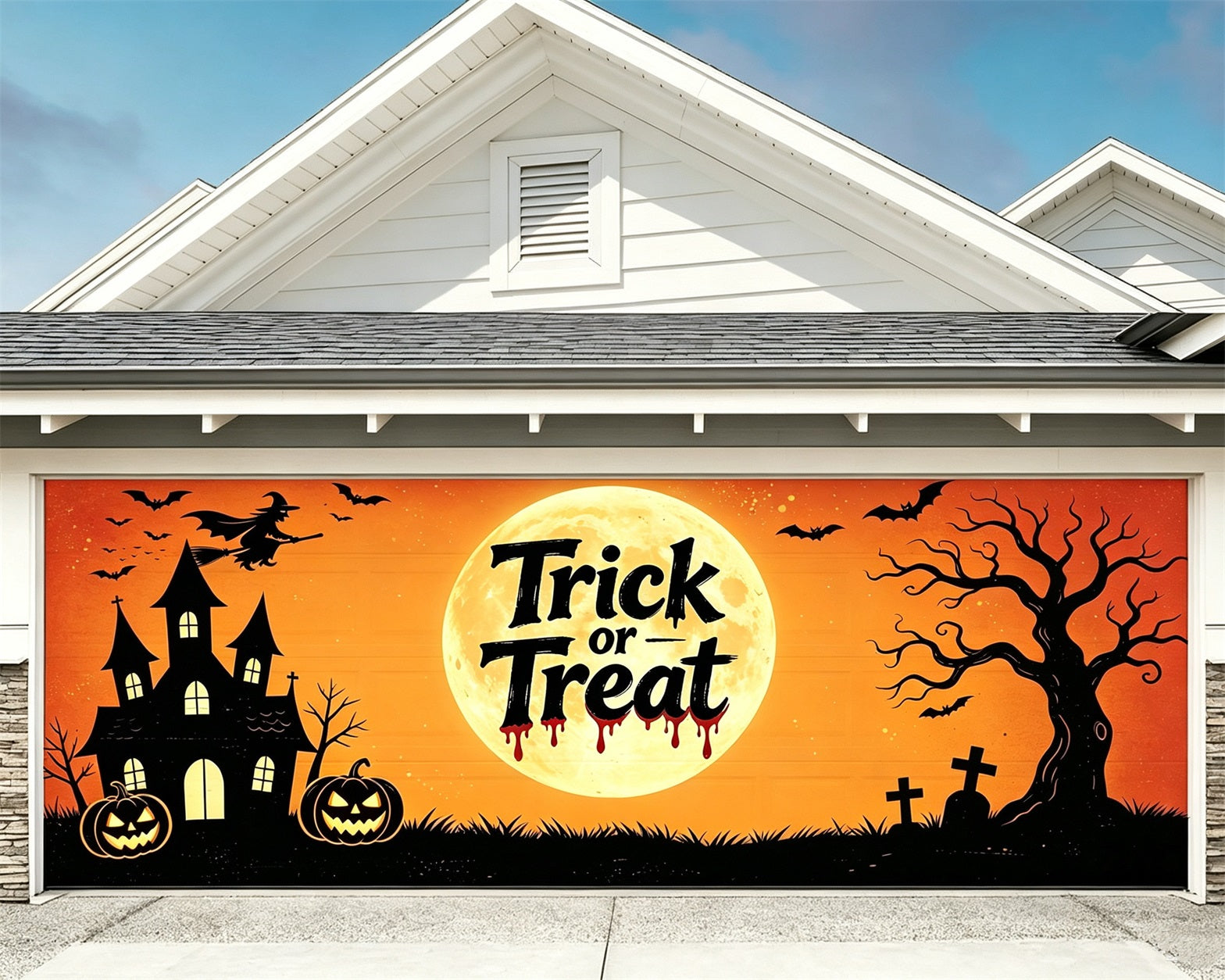 Funny Halloween Garage Door Cover Witch Haunted Manor Halloween Garage Door Decorations GQ67-63-2 car