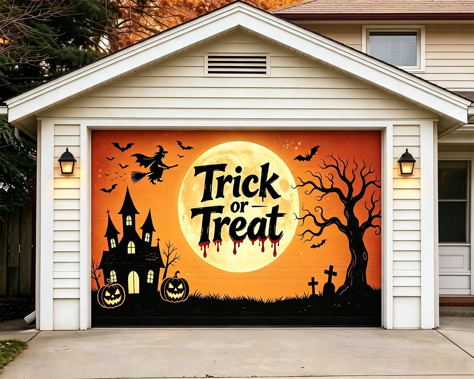 Funny Halloween Garage Door Cover Witch Haunted Manor Halloween Garage Door Decorations GQ67-63-1 car