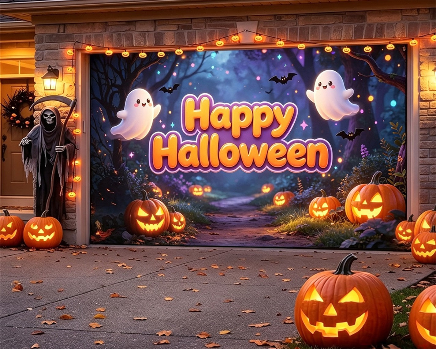 Cute Halloween Garage Door Decor Ghost Pumpkin Forest Outdoor Halloween Garage Door Banner GQ67-64-2 car