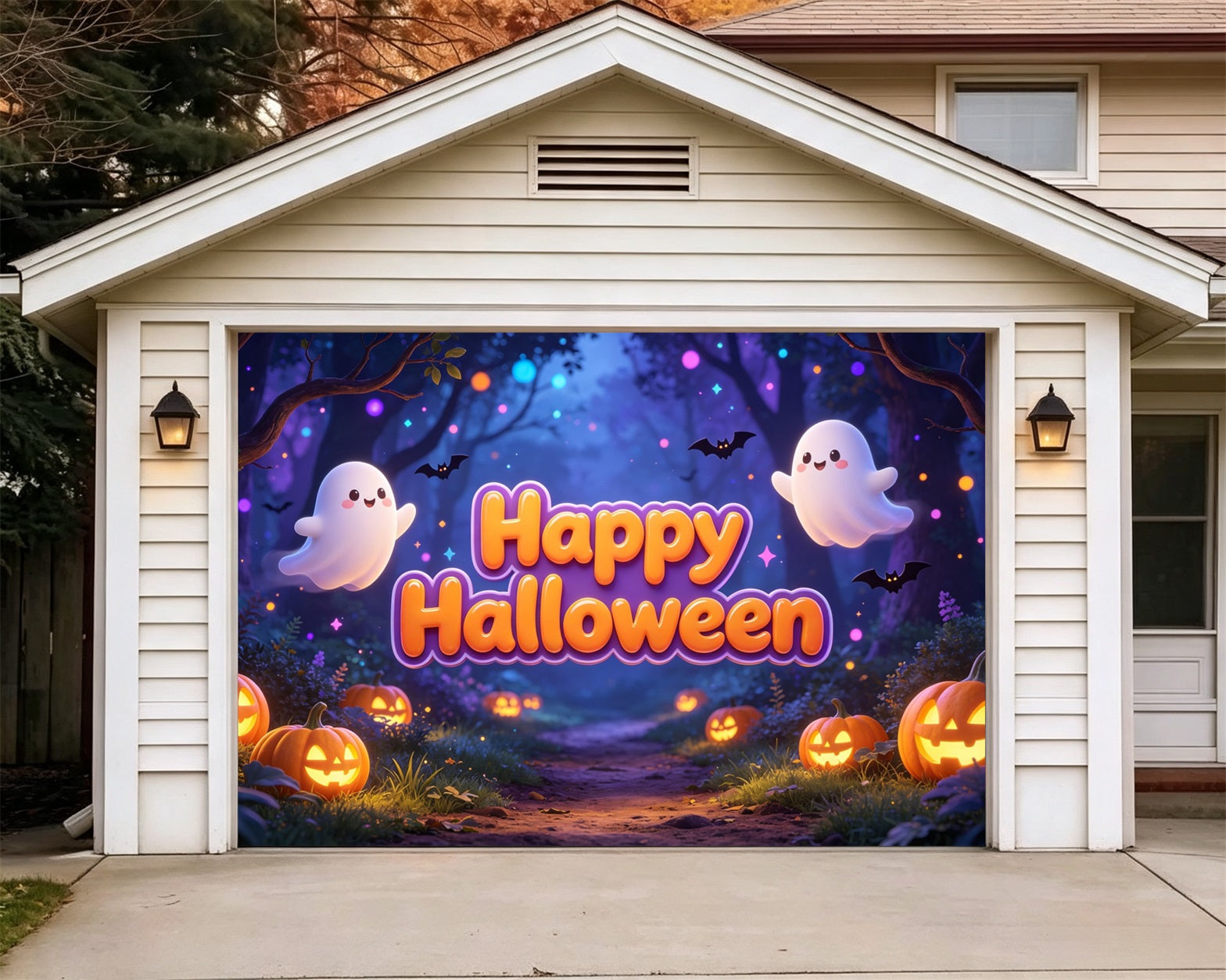 Cute Halloween Garage Door Decor Ghost Pumpkin Forest Outdoor Halloween Garage Door Banner GQ67-64-1 car