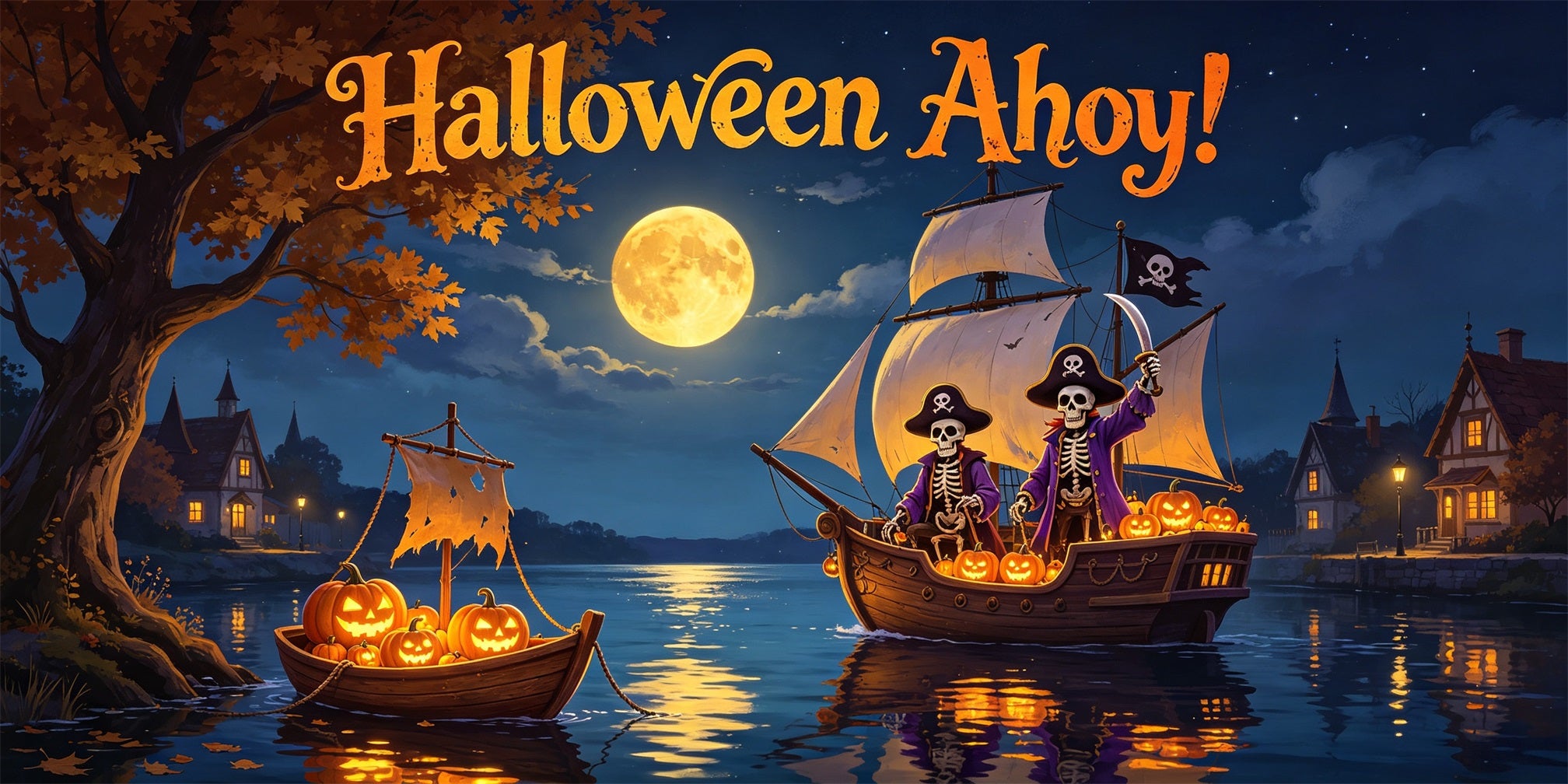 Pumpkin Halloween Garage Door Banner Skeleton Pirate Voyage Halloween Garage Door Decor GQ67-65-2 car