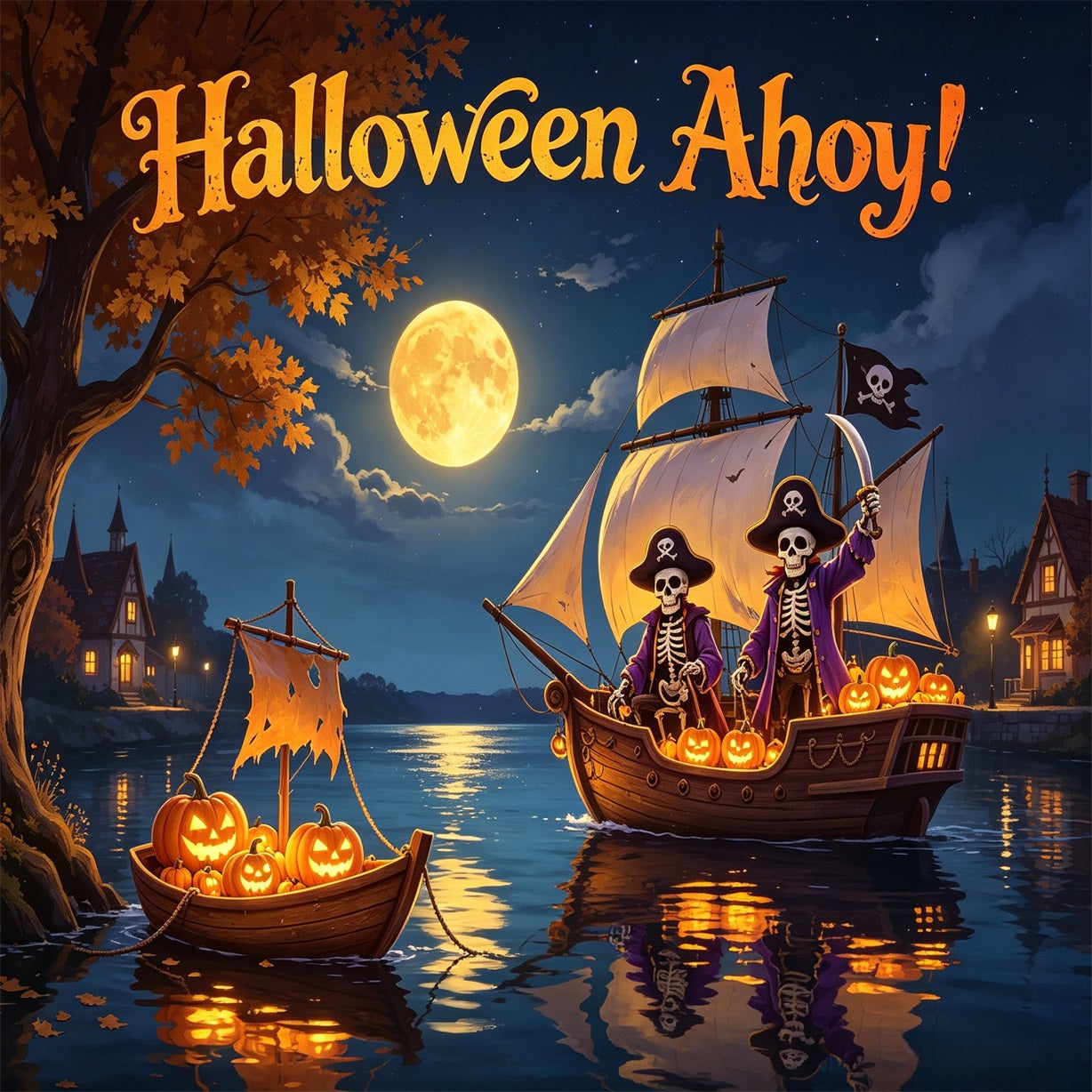 Pumpkin Halloween Garage Door Banner Skeleton Pirate Voyage Halloween Garage Door Decor GQ67-65-1 car