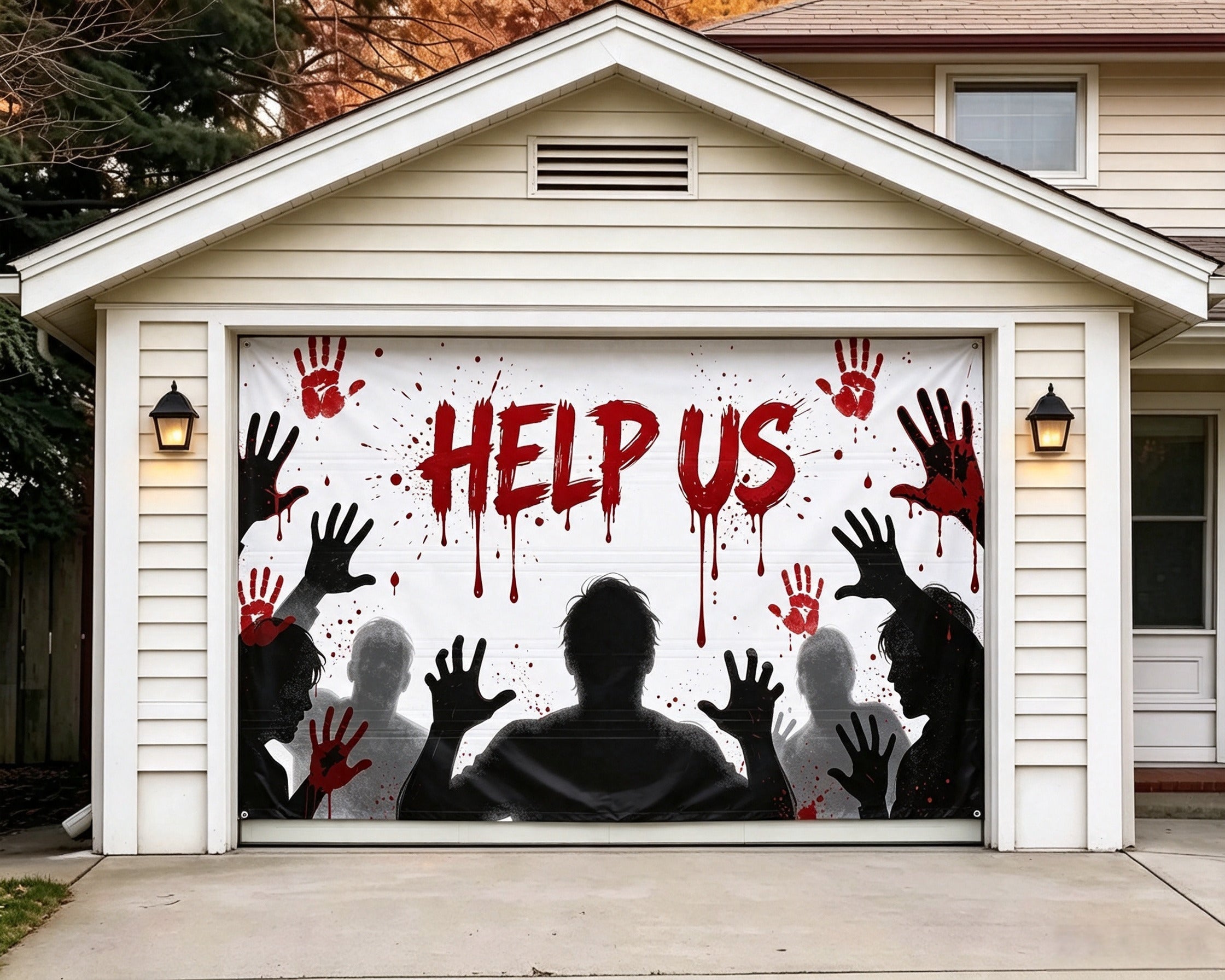 Spooky Halloween Garage Door Cover Bloody Handprint Zombie Halloween Garage Door Banner GQ67-66-1 car