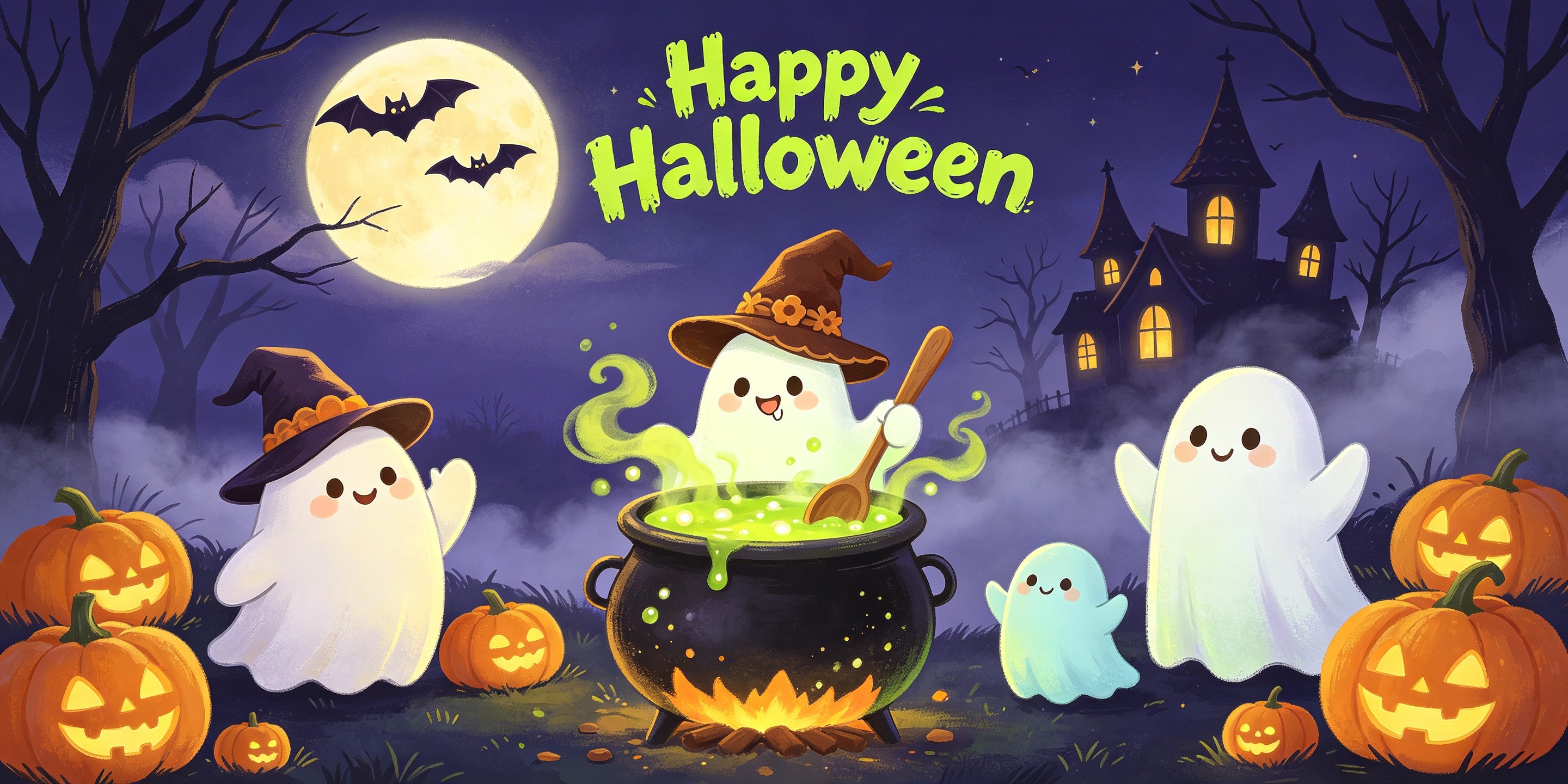 Ghost Halloween Garage Door Cover Cheerful Cauldron Party Halloween Garage Door Decoration GQ67-67-2 car