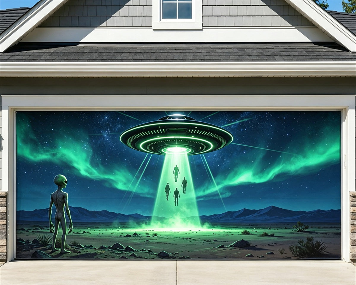Scary Halloween Garage Door Banner Alien UFO Night Halloween Garage Door Cover GQ67-70-2 car