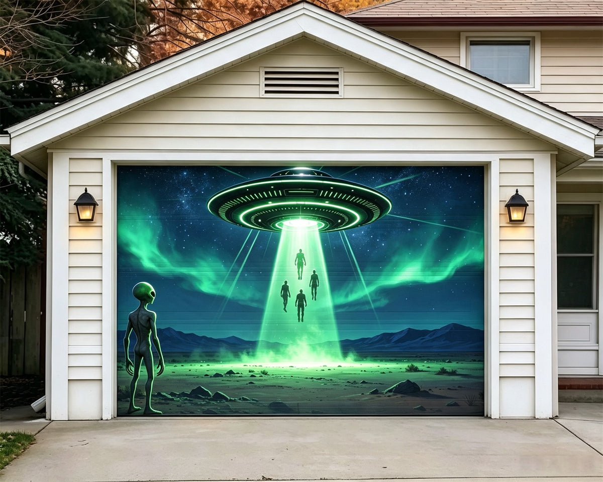 Scary Halloween Garage Door Banner Alien UFO Night Halloween Garage Door Cover GQ67-70-1 car