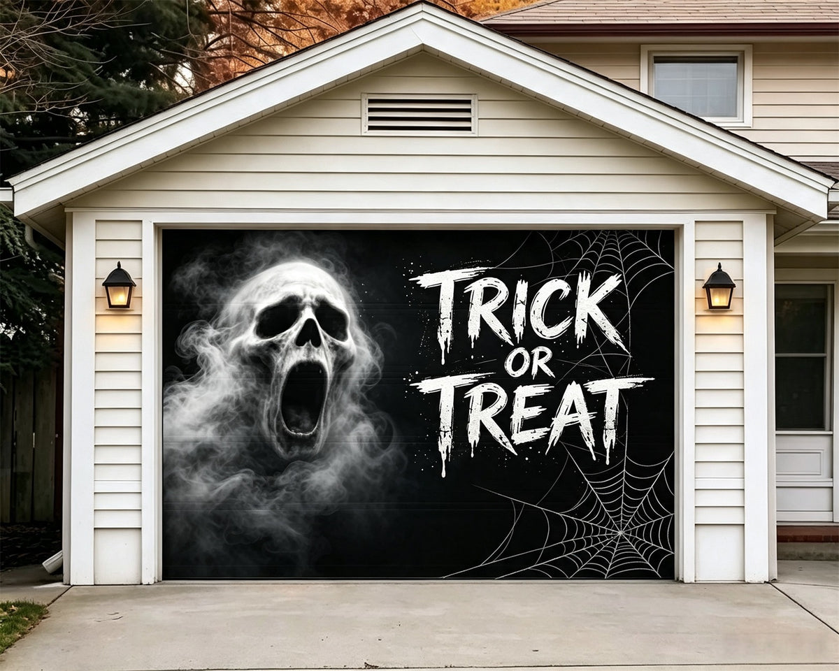 Ghost Halloween Garage Door Cover Smoky Skull Webs Halloween Outdoor Garage Decorations GQ67-71-1 car