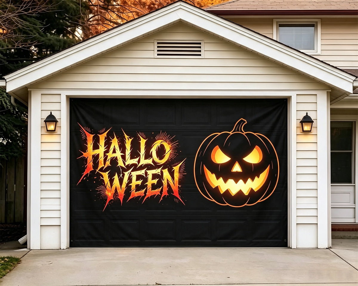 Gothic Halloween Garage Door Cover Fiery Pumpkin Glow Halloween Yard Garage Door Decor GQ67-73-1 car