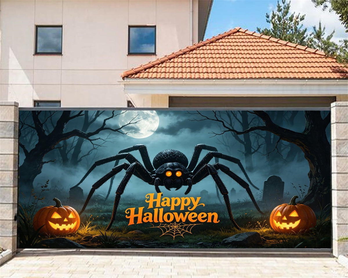 Spider Garage Door Cover Pumpkin Graveyard Night Halloween Party Garage Door Banner GQ67-74-2 car