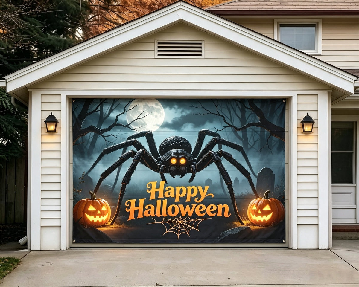 Spider Garage Door Cover Pumpkin Graveyard Night Halloween Party Garage Door Banner GQ67-74-1 car