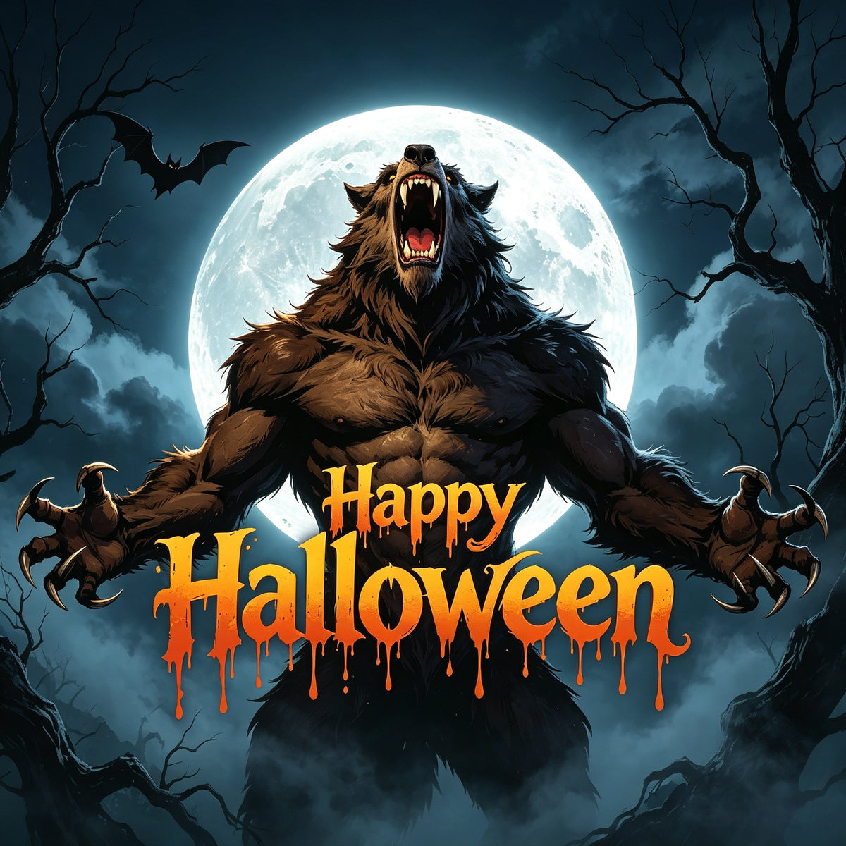 Spooky Halloween Garage Door Cover Moonlit Roaring Werewolf Halloween Porch Garage Door Decor GQ67-75-1 car