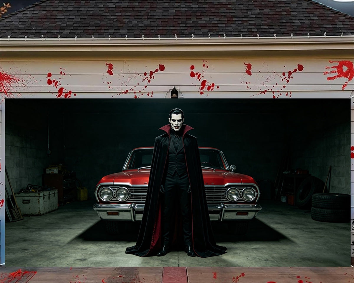 Vampire Halloween Garage Door Cover Classic Car Garage Halloween Garage Door Banner GQ67-76-2 car