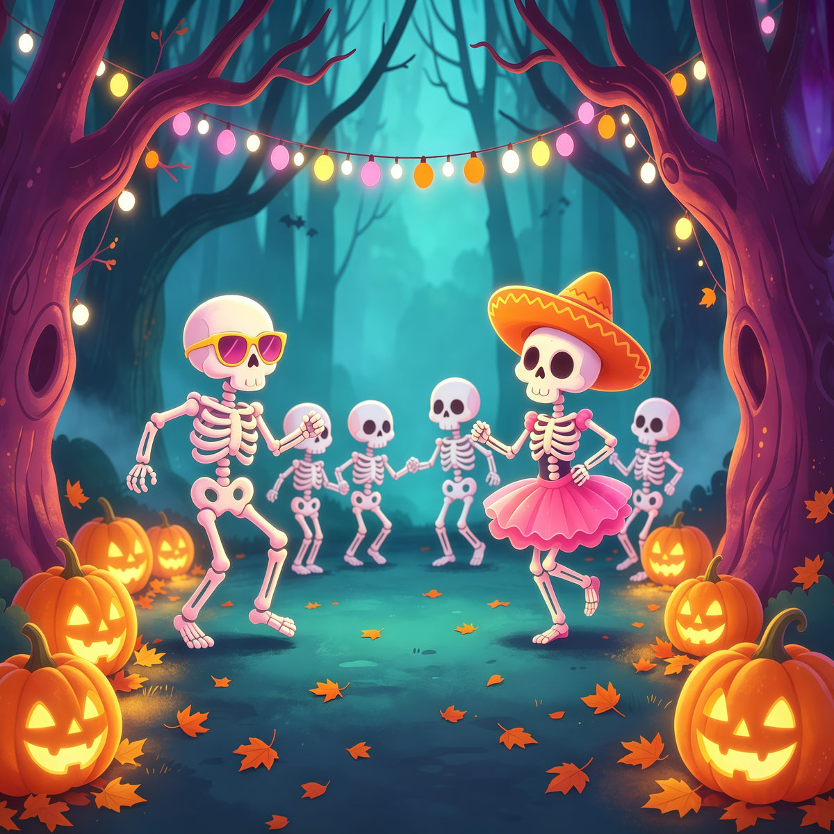 Skeleton Halloween Garage Door Banner Forest Dance Party Halloween Garage Door Decorations GQ67-78-1 car