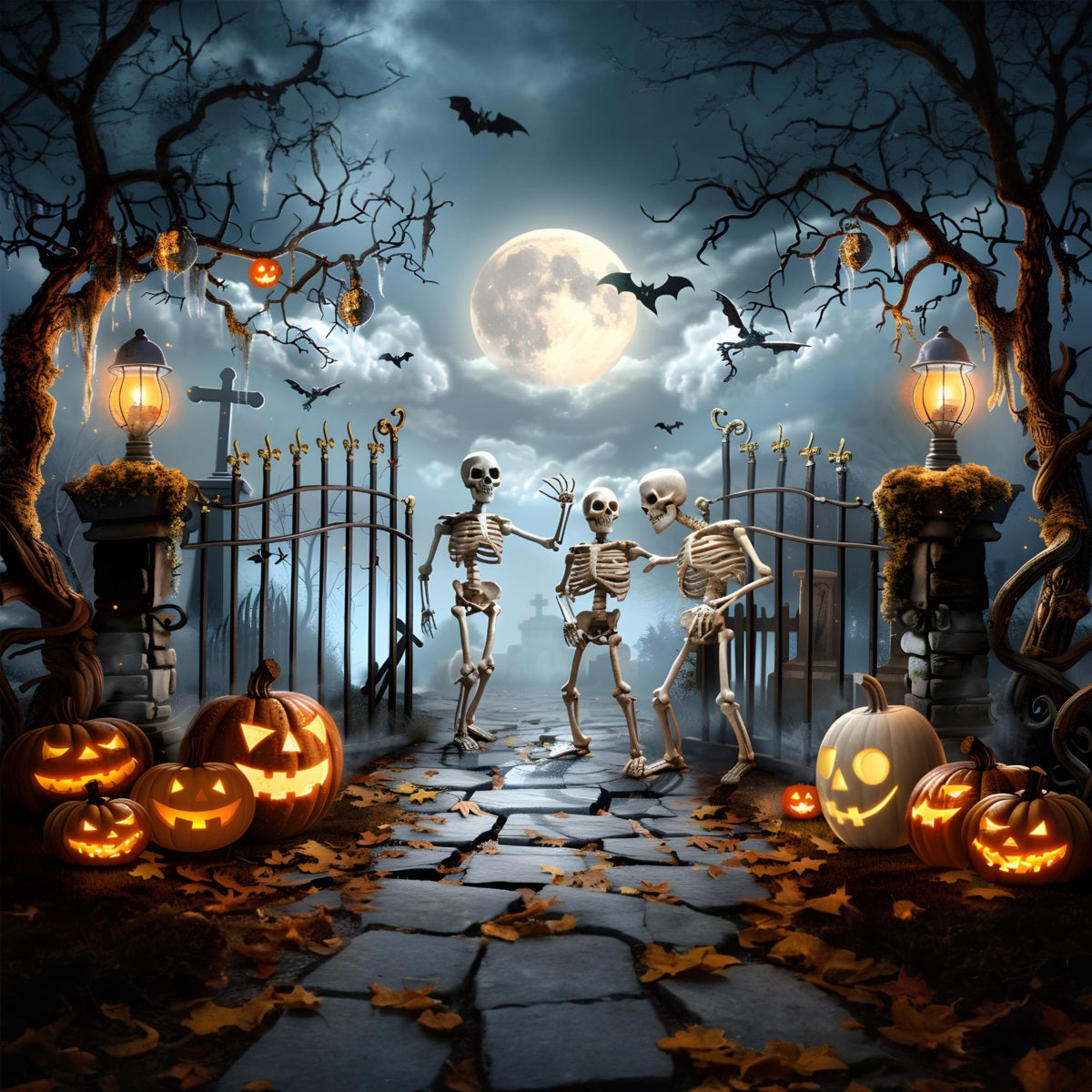 Halloween Skeleton Backdrop Cemetery Party Halloween Garage Door Tapestry GQ67-8