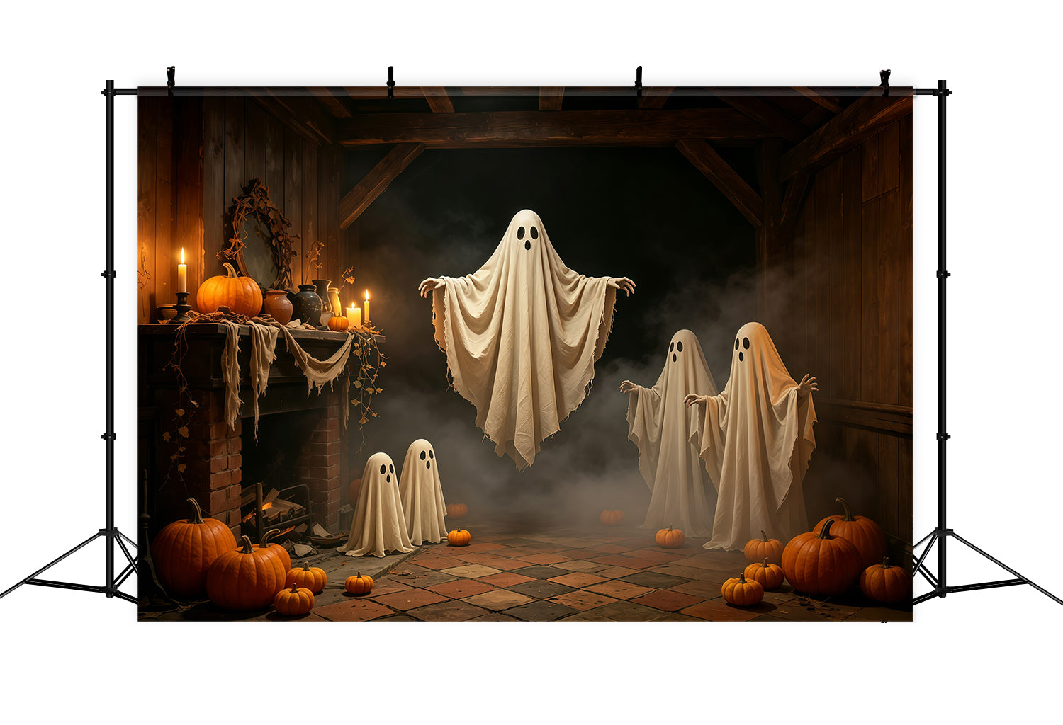 Halloween Ghost Backdrop Candlelit Floating Gathering Gothic Halloween Backdrop GQ67-81