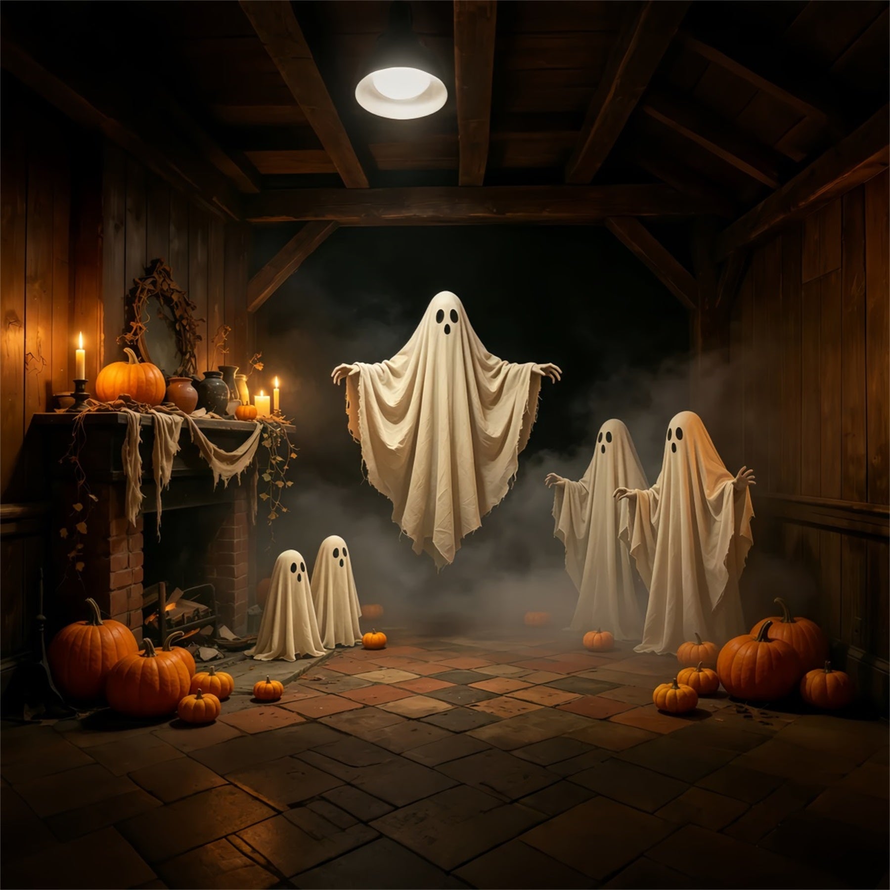 Halloween Ghost Backdrop Candlelit Floating Gathering Gothic Halloween Backdrop GQ67-81