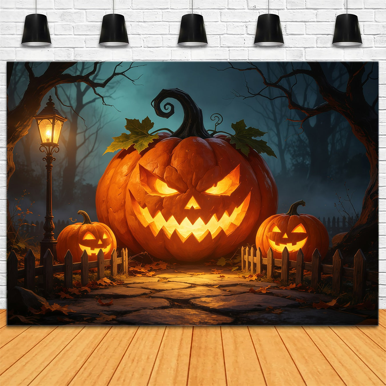 Jack o Lantern Backdrop Giant Glowing Pumpkin Gateway Disney Halloween Backdrop GQ67-82