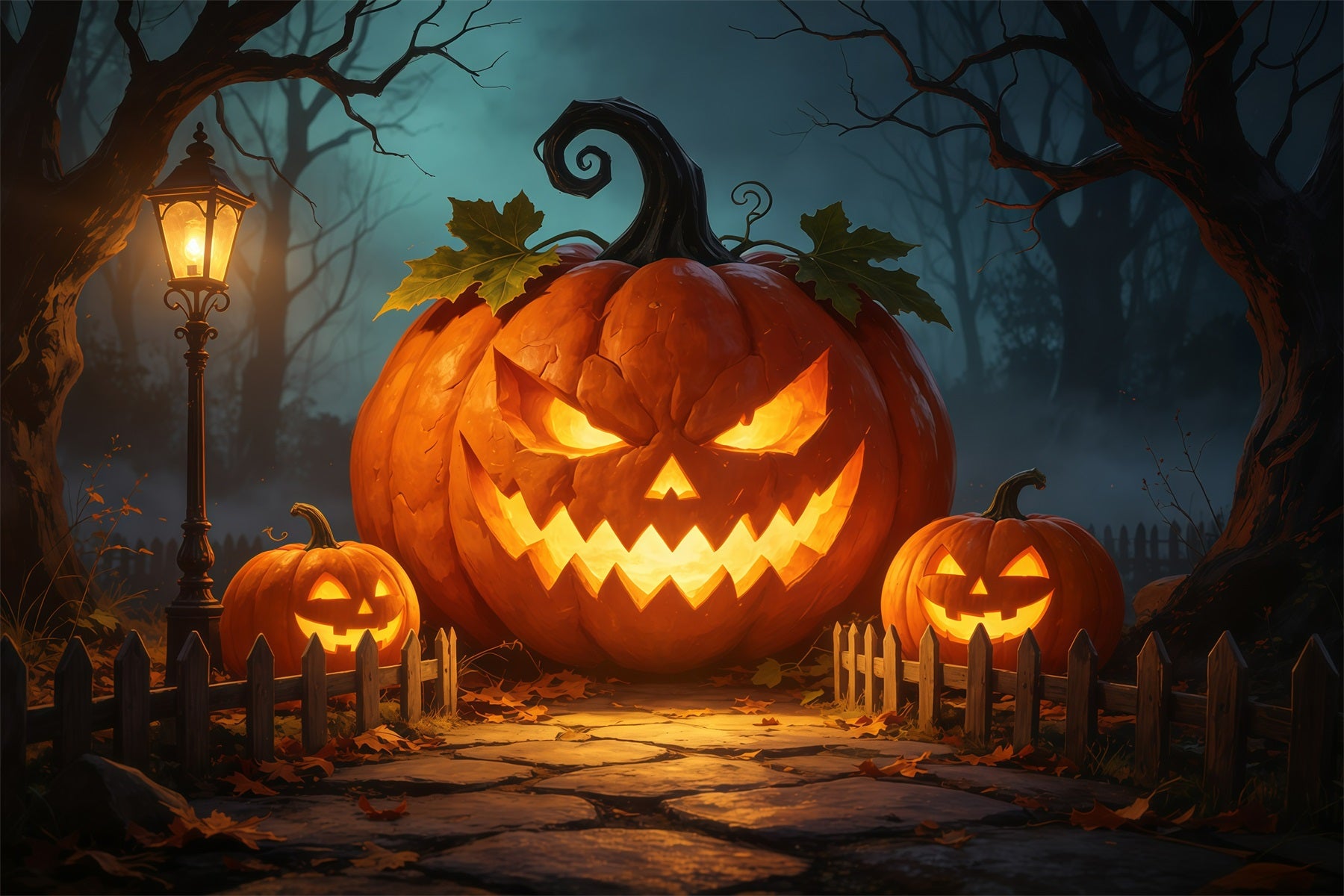 Jack o Lantern Backdrop Giant Glowing Pumpkin Gateway Disney Halloween Backdrop GQ67-82