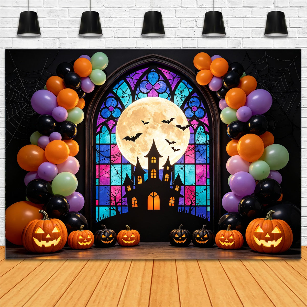 Halloween Balloon Backdrop Stained Glass Arch Halloween Photography Backdrops GQ67-86