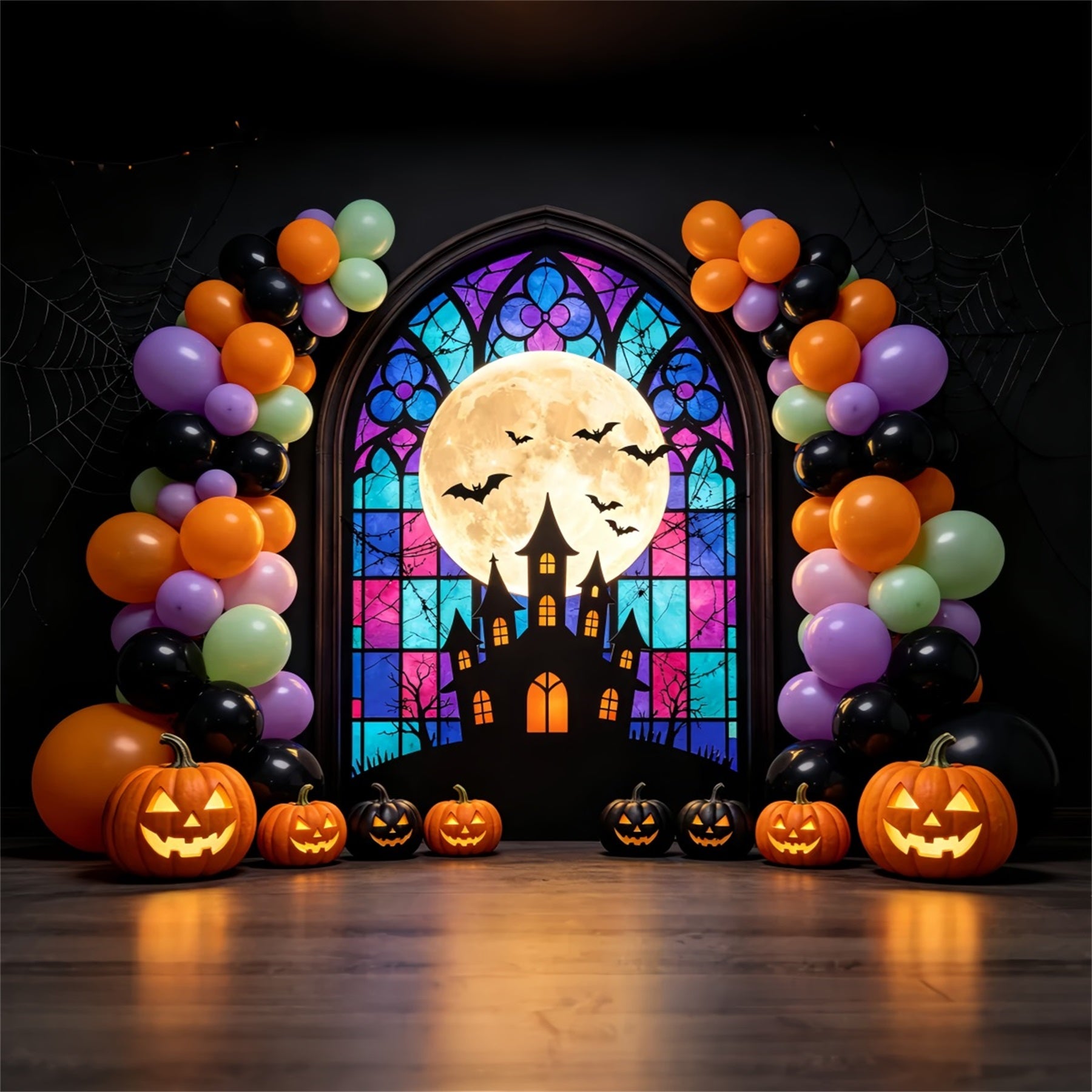 Halloween Balloon Backdrop Stained Glass Arch Halloween Photography Backdrops GQ67-86