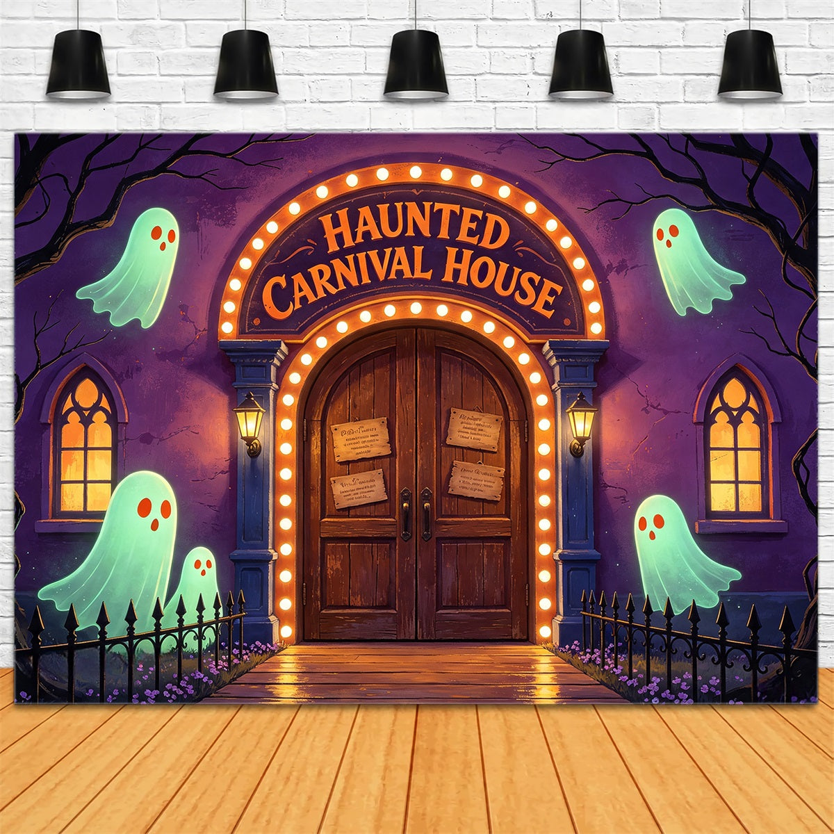Halloween Carnival Backdrop Glowing Ghost House Entrance Halloween Scary Backdrops GQ67-89