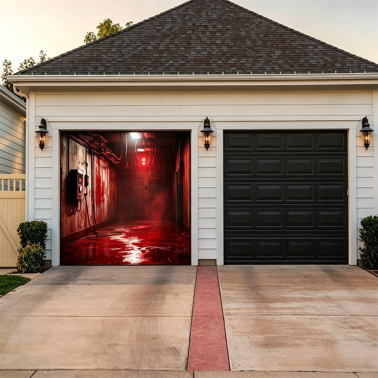 Spooky Backdrop Red Fog Industrial Corridor Halloween Garage Door Sign GQ67-9