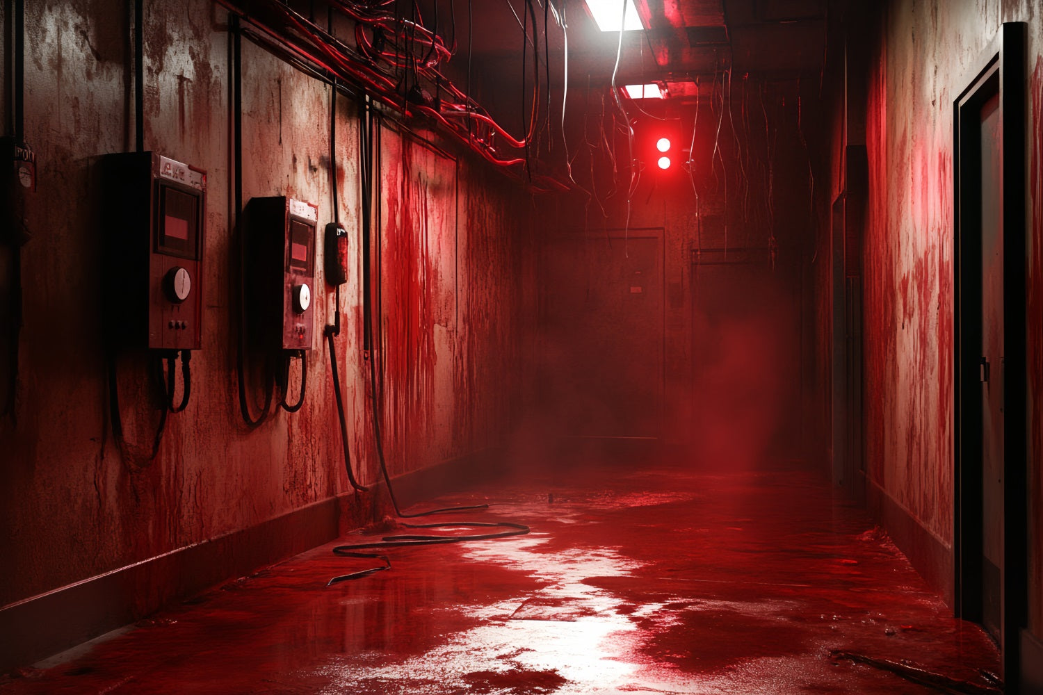 Spooky Backdrop Red Fog Industrial Corridor Halloween Garage Door Sign GQ67-9