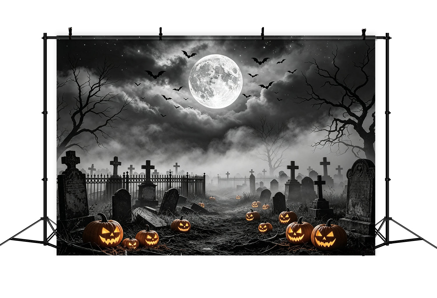 Tomb Backdrop Moonlit Pumpkin Graveyard Path Magician Backdrop GQ67-95