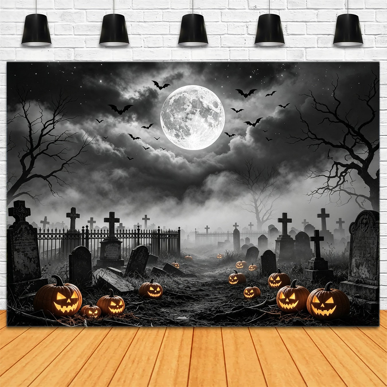 Tomb Backdrop Moonlit Pumpkin Graveyard Path Magician Backdrop GQ67-95