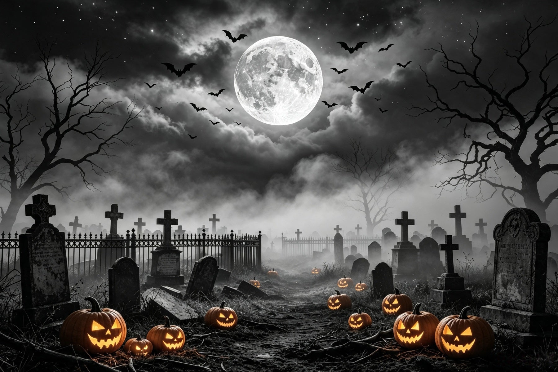 Tomb Backdrop Moonlit Pumpkin Graveyard Path Magician Backdrop GQ67-95