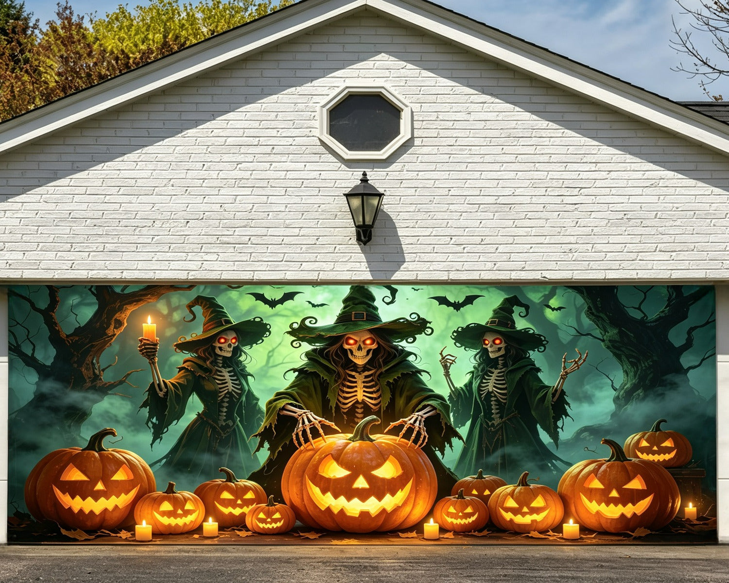 Witch Halloween Garage Door Cover Skeleton Pumpkin Forest Halloween Garage Door Cover GQ68-1-2 car