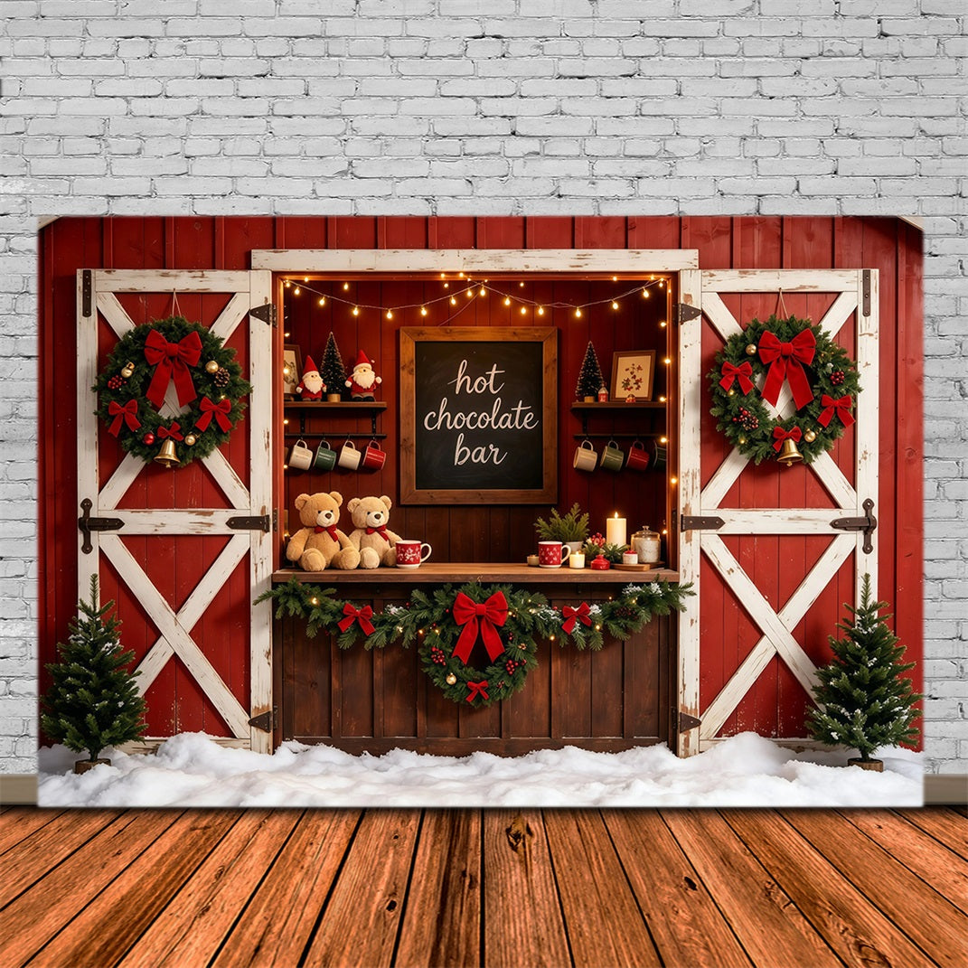 Red Christmas Backdrop Rustic Barn Chocolate Bar Christmas Studio Backdrops GQ68-102