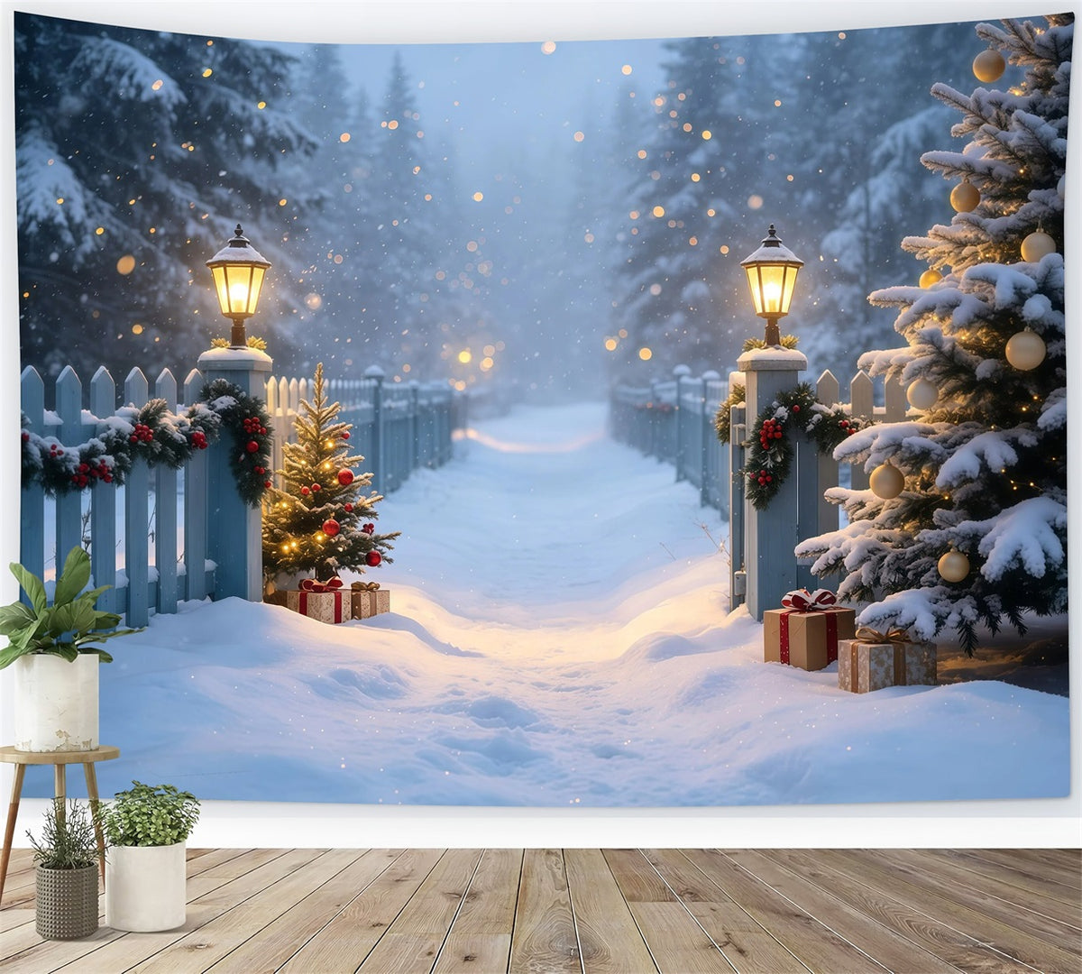 Snowy Christmas Backdrop Lantern Garden Snow Path Christmas Photo Backdrop GQ68-105