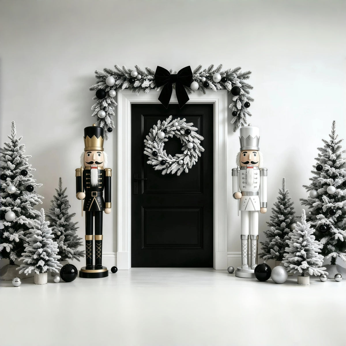 Christmas Nutcracker Backdrop Black White Garland Door Wall Backdrop Christmas GQ68-110