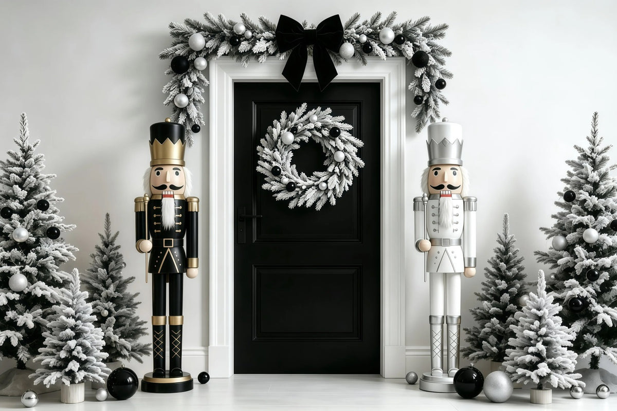 Christmas Nutcracker Backdrop Black White Garland Door Wall Backdrop Christmas GQ68-110