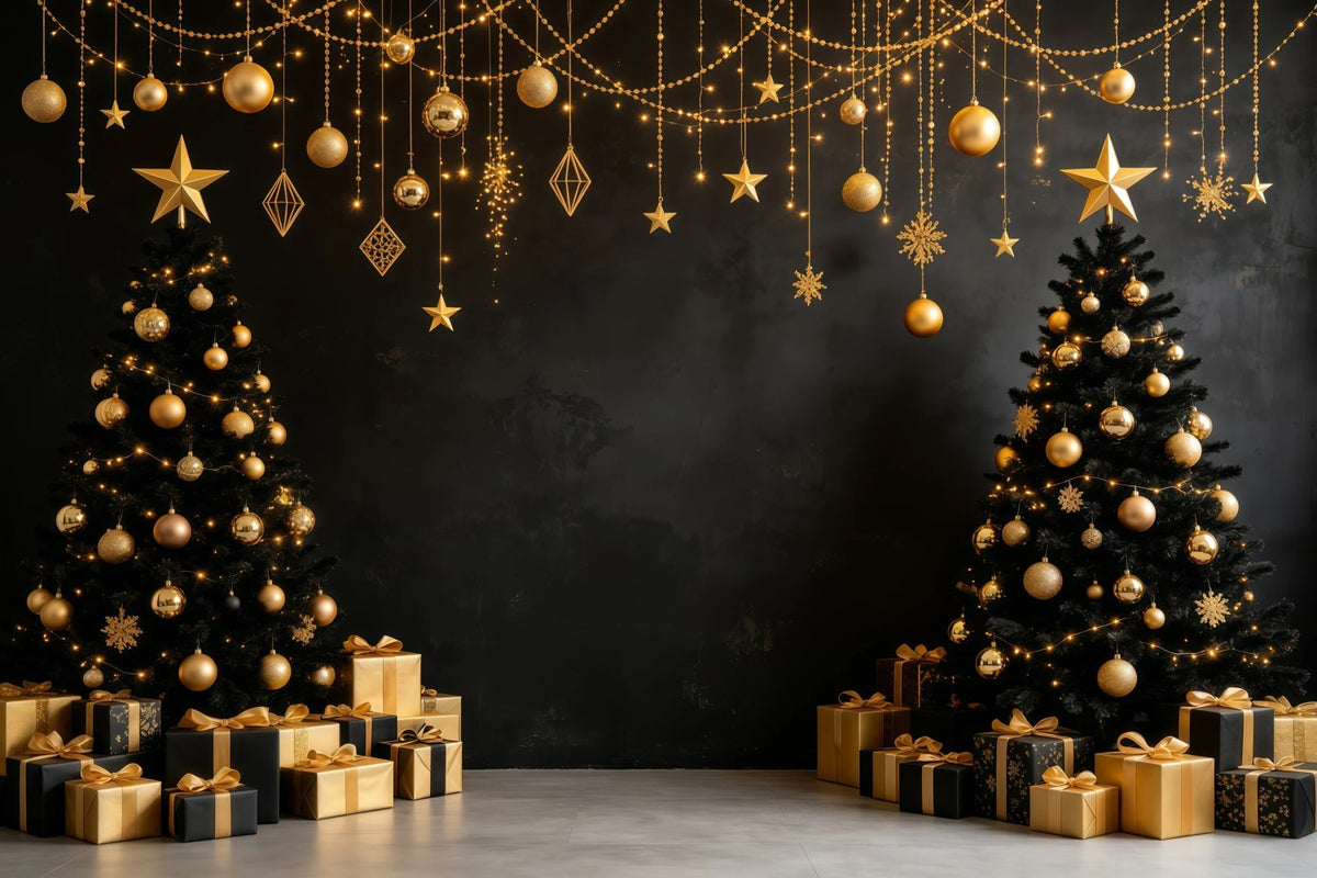Modern Christmas Backdrop Golden Black Hanging Ornaments Muslin Backdrop Christmas GQ68-112