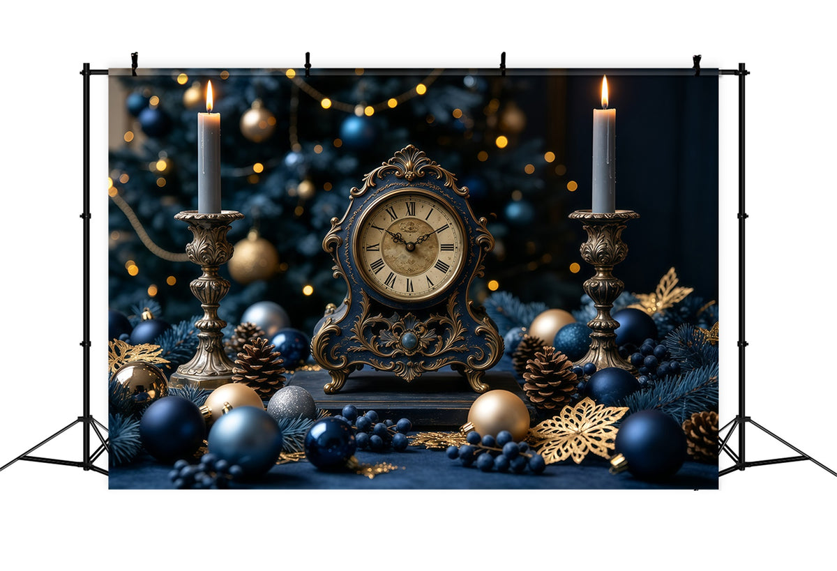 Vintage Christmas Backdrop Blue Clock Candle Display Christmas Backdrop Ideas GQ68-125
